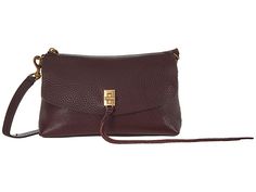 Rebecca Minkoff Darren Top Zip Crossbody - Handbags : Malbec : A touch of elegance can be added to your wardrobe with the Rebecca Minkoff Darren Top Zip Crossbody leather bag. Rebecca Minkoff has classic styles with quilted and smooth supple leathers. Flap pocket with turn key closure and brand logo hardware. Zipper main compartment with one interior slip pocket. Slip pocket on back. Removeable, adjustable shoulder strap. Tonal hardware stud detailing along the sides. Dust bag included. Measurem Leather Flap Bag With Cc Turnlock For Daily Use, Leather Shoulder Bag With Cc Turnlock For Daily Use, Everyday Bag With Flap And Cc Turnlock Closure, Business Crossbody Shoulder Bag With Cc Turnlock Closure, Brown Business Bag With Cc Turnlock Closure, Daily Use Satchel Shoulder Bag With Cc Turnlock Closure, Daily Use Satchel With Cc Turnlock Closure, Everyday Leather Flap Bag With Cc Turnlock, Classic Shoulder Bag With Cc Turnlock For Daily Use