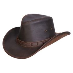 Australian Cowboy, Mens Leather Hats, Brown Leather Hat, Cowboy Accessories, Custom Cowboy Hats, Brown Cowboy Hat, Leather Top Hat, Leather Cowboy Hats, American Cowboy