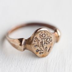 Heirloom Birth Flower Jewelry, Vintage Hand Forged Signet Ring Gift, Vintage Hand Forged Engraved Ring, Vintage Hand Cast Engraved Ring, Gold Rings Vintage, 1970s Ring, Bronze Rings, Scarlet Pimpernel, Earrings Bronze