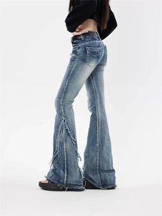 𝔇𝔢𝔱𝔞𝔦𝔩𝔰: Style: Vintage, Retro, Casual Material:Denim/ This item is machine-washable. Lightweight denim is crafted to ensure comfort during your casual outings. Featuring a classic flare and slim fit, these jeans effortlessly capture the essence of vintage glamour. Enjoy free shipping with a purchase of over 80$. We ship worldwide. SIZE LENGTH WAIST HIPS 41 in 22 in 34 inM 42 in 23 in 36 inL 42 in 24 in 37 inItem measured by hands may have 1-2 in differences.SIZE LENGTH WAIST HIPS 105 cm Edgy Mid-rise Flare Jeans With Frayed Hem, Edgy Dark Wash Flare Jeans With Frayed Hem, Edgy Denim Flare Jeans With Frayed Hem, Spring Stretch Flare Jeans With Frayed Hem, Spring Edgy Flare Jeans With Frayed Hem, Fitted Bottoms With Frayed Hem For Fall, Fitted Mid-rise Flare Jeans For Summer, Fitted Jeans With Frayed Hem For Fall, Fitted Mid-rise Bottoms With Frayed Hem