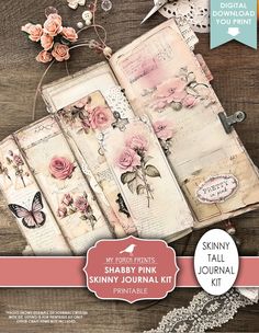 the shabby pink journal kit is open and ready to be used