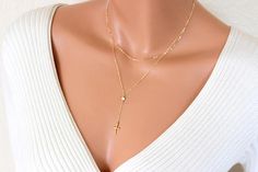 Cross Necklace Rosary Multi Strand Y Style Gold Filled Cross Necklaces  Crystal Jewelry Women  Gift Protection Pendant Charm Rosary Inspired Necklace, Rosary Necklaces, Protection Pendant, Necklaces Crystal, Floating Diamond Necklace, Cross Necklaces, Floating Necklace, Butterfly Pendant Necklace, Christian Wedding