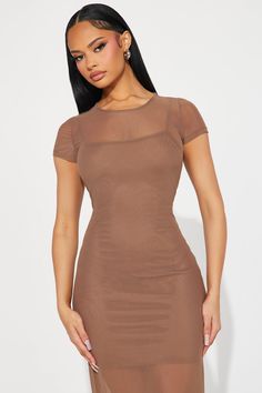 Available In Black And Chestnut. Mesh Midi Dress Short Sleeve High Neckline Attached Slip Lining Stretch 100% Polyester Imported | Mesh Midi Dress in Chestnut size Small by Fashion Nova Fitted Sheer Brown Dresses, Brown Fitted Mini Dress With Short Sleeves, Midi Dress Short Sleeve, Mesh Midi Dress, Dresses Fashion Nova, Dress Short Sleeve, Midi Short Sleeve Dress, Fashion Nova Dresses, Dress Short