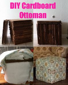 there are pictures of different types of furniture made out of cardboard boxes and old clothes