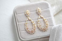 Rose gold hoop style Bridal earrings with CZ stones - KIMBERLY - Treasures by Agnes Sparkle Earrings, Gold Hoops, Gold Hoop, Cz Stone, Bridal Earrings, Gold Yellow, Cubic Zirconia, Sparkle, Yellow Gold