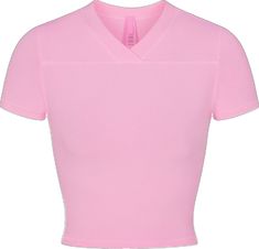 Pink Short Sleeve Cropped Sporty T-shirt, Sporty Pink Cropped Short Sleeve T-shirt, Sporty Pink Short Sleeve Cropped T-shirt, Pink V-neck Workout Tops, Pink V-neck Sporty Activewear, Pink V-neck Athleisure Top, Pink V-neck Sports Top, Sporty V-neck Crop Top For Sports, Athleisure V-neck Sports T-shirt