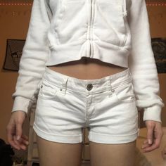 I Got These From Tjmaxx,, I Guess They Crossed Out The Name On The Inside,, All Othe Other American Eagle Products Are Like That There,, So They Were Purchased This Way. A Size Too Big For Me Otherwise Id Keep Them :( Never Worn !! Fitted Mid-rise Cotton Shorts, Fitted Casual Jean Shorts, Casual Fitted Jean Shorts, Basic Spring Shorts, Basic White Bottoms With Built-in Shorts, White Mid-rise Jean Shorts With Built-in Shorts, Basic Shorts With Pockets, Stretch Cotton Mid-rise Shorts, Stretch Mid-rise Cotton Shorts