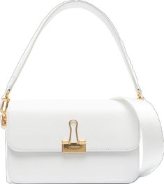 White Shoulder Bag With Metal Hardware, White Luxury Flap Bag With Gold-tone Hardware, Designer White Shoulder Bag With Detachable Strap, Designer White Satchel With Gold-tone Hardware, White Rectangular Shoulder Bag With Gold-tone Hardware, Designer White Bags With Metal Hardware, Designer White Flap Bag With Detachable Strap, Chic White Bag With Fold Over Clasp, White Rectangular Bag With Fold Over Clasp