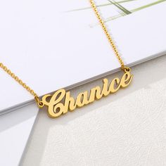 Customize your name or the name of your loved one into an custom name necklace. Product Details Dipped in real 18 Karat Gold or 316L stainless steel Shipping: 9-14 days to create and ship Size: "-" represents a 2 inch extension Available in multiple colors Never fade or tarnish - Its texture is very tough and does not tarnish and oxidize How do I buy it? 1. Select your color & size of the necklace 2. Enter the name(s) you would like customized & click "Add To Cart" 3. Fill in your shippi English Name, Necklace Chain Types, Nameplate Necklace, Custom Name Necklace, Gold Choker, Custom Necklace, Stainless Steel Necklace, Personalized Necklace, Silver Rose Gold