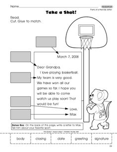 a worksheet with an image of a basketball game and the words take a shot