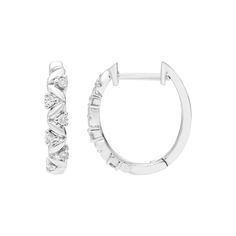 These sparkling sterling silver Boston Bay Diamonds hoop earrings hug your ear for a sweetly elegant look you'll love. Nickel free Metal: sterling silver Backings: hinge Packaging: boxed Plating: rhodium Finish: polished Diameter: 15.45 mmDIAMOND DETAILS Total weight: 1/8 ct. Color grade: I Clarity: 12 Shape: round brilliant Setting: prong Diamond weights are approximate. Diamond Total Weights may vary between .01 and .13 ct. Some diamonds consist of fewer than 17 facets. Gemstones may have been Hallmarked White Gold Huggie Earrings, Sterling Silver Small Hoop Diamond Earrings With Prong Setting, Fine Jewelry Small Hoop Diamond Earrings In Sterling Silver, Sterling Silver Small Hoop Diamond Earrings For Anniversary, Sterling Silver Hoop Diamond Earrings, Small Hoop Sterling Silver Diamond Earrings, Wedding Small Hoop Sterling Silver Diamond Earrings, Anniversary White Gold Hoop Earrings In Sterling Silver, Sterling Silver Hoop Earrings In Diamond White