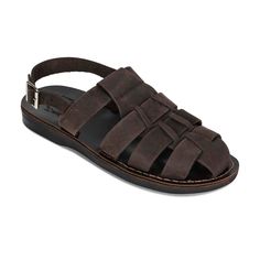 Michael Brown Nubuck closed toe leather sandal - front view Fisherman Silhouette, Ankle Strap Sandals Flat, Toe Loop Sandals, Two Strap Sandals, Mens Shoes Sandals, Closed Toe Sandals, Ankle Strap Flats, Buckle Sandals, Sport Sandals