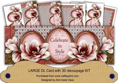 some cards with flowers on them and the words celebrate in style written below it is an ornate border