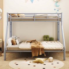 a metal bunk bed in a child's bedroom