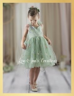 Flower girl dress in sage green tulle with embroidered florals Matching Sister Outfits, Elegant Wedding Themes, Floral Embroidery Dress, Matching Sisters, Sage Green Floral, Sage Green Dress, Sage Dress, Infant Flower Girl Dress, Sister Outfits