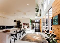 the kitchen is clean and ready to be used as a dining room or living room