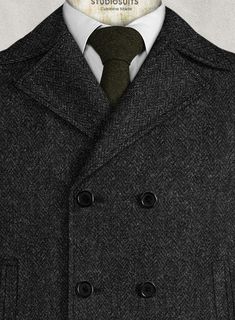 Keep your profile defined with our Harris Tweed Peacoat, which retains its heritage of practicality and longevity while extolling all the qualities and virtues of genuinely luxurious fabric. It's made from wool cloth and features classic design elements giving a vintage feel. This charcoal-colored coat uses a herringbone weave known for its broken zigzag pattern for subtle interest. 
 
 Look Includes  Harris Tweed Royal Charcoal Fabric  Horn Royal Black Buttons  Side Pockets   You can change the Formal Tweed Outerwear With Double Button Closure, Classic Double-breasted Tweed Outerwear, Tweed Outerwear With Herringbone Pattern And Lapel Collar, Double-breasted Herringbone Business Outerwear, Double-breasted Herringbone Outerwear For Business, Classic Tweed Wool Coat With Notch Lapel, Business Tweed Outerwear With Concealed Placket, Formal Wool Outerwear With Herringbone Pattern, Wool Double-breasted Herringbone Outerwear