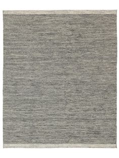 a gray rug with fringes on the top and bottom, against a white background