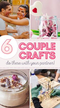 the collage shows people making crafts with their partner