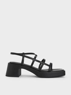 Black Selene Strappy Sandals | CHARLES & KEITH Trendy Evening Sandals With Straps, Summer Party Sandals With Multiple Straps, Multi-strap Party Sandals For Summer, Trendy Strappy Synthetic Sandals, Summer Ankle Strap Heels With Multiple Straps, Spring Sandals With Multiple Straps And Open Heel, Black Double Strap Heels For Spring, Black Sandals With Multiple Straps For Spring, Trendy Sandals With Adjustable Strap And Block Heel