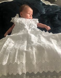 Elegant white lace dress with inticate ruffles and embroidery lace . Short lace sleeve .  Long skirt with layers of lace ruffles . Buy now, just  one of a kind 1900 christening gown perfect for  baby portraits . Size 3-6 months  Due to the antique fragil fabric of  some dresses  discoloring and minor blemishes  may occur. Photos will disclose  the reinforced areas if any .  This dress should be hand washed or dry clean only . It has been sanitized . Blessing Dress, Antique Doll Dress, Christening Gown, Christening Dress, White Lace Dress, Vintage Gowns, Baby Portraits, Christening Gowns, Lace Short