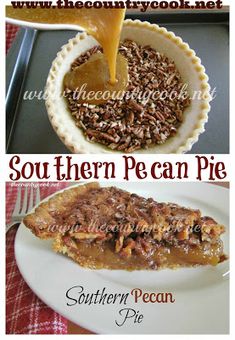 there are two pictures of different pies on the same plate and one has pecans in it