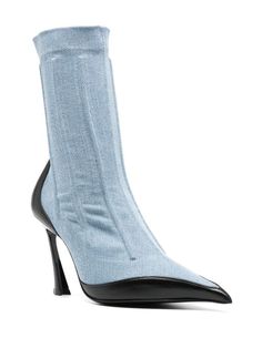 Mugler 95mm Denim Boots - Farfetch Knight Boots, Denim Boots, Wardrobe Edit, Chanel 2, Loafer Mules, Iconic Bags, Demi Fine Jewelry, Flat Boots, Exclusive Fashion