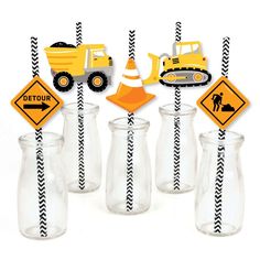 construction themed party decorations and cupcake toppers