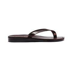 Jaffa brown, slip-on flip flop style leather sandal - front view Classic Leather Flip Flops For Beach, Classic Leather Flip Flops For The Beach, Classic Flip Flops With Round Toe And Rubber Sole, Classic Flip Flops With Rubber Sole And Round Toe, Classic Leather Footbed Toe Post Flip Flops, Classic Toe Post Flip Flops With Leather Footbed, Classic Leather Flip Flops, Classic Everyday Flip Flops With Single Toe Strap, Classic Open Toe Flip Flops For Everyday