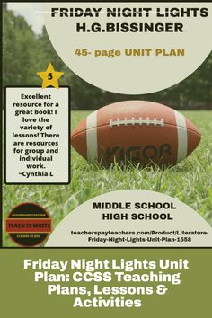 the flyer for friday night lights and high school football games is shown in green grass