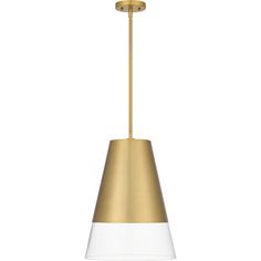 a gold and white pendant light hanging from a ceiling