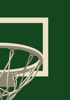 an image of a basketball going through the hoop on a green background with white lines