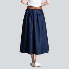 Unleash your inner sub-pop goddess with our Navy Flare Long Denim Skirt from the 2023 Spring-Summer Collection! This urban-flair staple is sure to make a statement for a modern-forward look.Why They're Your Next Must-HaveThis dark wash. fit and flare. high-waisted denim skirt is designed with a rubber closure for a unfussy fit and effortless trend. Crafted with a distressed pattern. it offers a modern take on the classic '90s grunge aesthetic.Key Highlights: Grunge Galore: Inspired by the iconic Non-stretch High Waist Denim Skirt For Summer, Non-stretch High Waist Denim Skirt For Spring, Non-stretch Denim Skirt For Summer, Summer Non-stretch Denim Skirt, Trendy Denim Flare Skirt, High Waist Non-stretch Summer Skirt, High-waisted Cotton Denim Skirt For Summer, Denim Blue Skirt For Summer, Trendy Wide Leg Denim Skirt For Spring