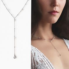 Necklace for Bridal, Bridal Necklaces, Dainty Jewelry, Wedding Necklaces, Long Necklace, Wedding Jewelry for Brides, Cubic Zirconia Necklace ► Spend $200 | Receive 10% OFF Your Order with Code: 10OFF200 ► Please note in your order when your wedding date is Made with cubic zirconia crystals in combination with our fresh water pearls, this delicate 14k White Gold chain is simple but takes your outfit to the next level. Style with a V-neck or sweetheart neckline, and you're ready to take on the day Silver Lariat Bridal Necklace For Formal Occasions, Wedding Jewelry With Long Adjustable Necklace, Delicate Chain Lariat Necklace For Wedding, Wedding Lariat Necklace With Delicate Chain, Delicate Long Lariat Necklace For Wedding, Wedding Long Necklace With Adjustable Chain, Dainty Long Necklace For Wedding, Wedding Silver Backdrop Necklace With Adjustable Chain, Silver Lariat Bridal Necklace For Party