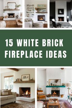 white brick fireplaces and furniture in different rooms