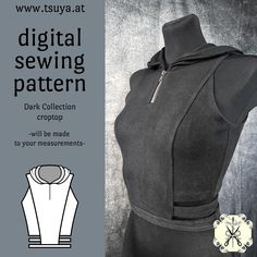 an image of a sewing pattern for a hoodie top with zippers on it