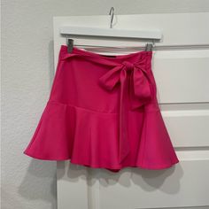 Hot Pink Zara Skirt. Never Worn. Chic Flowy Skort For Brunch, Spring Skort For Night Out, Tiered Skirt, Spring Tiered Skirt Skort For Night Out, Spring Tiered Skort For Night Out, Tiered Skort For Spring Night Out, Flirty Solid Color Skirt For Spring, Chic Flared Skort For Brunch, Chic Brunch Skort With Relaxed Fit, Flowy Mini Skirt With Tie Waist