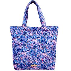 New With Tags Quilted Tote Bag Snap Closure 3 Interior Pockets Leaf Palm Print 15.5”X14” Blue Softback Bag With Large Capacity, Purple Beach Bag For Daily Use, Pink Reversible Shopping Bag, Pink Reversible Shoulder Bag For Shopping, Casual Blue Softback Bags, Blue Shoulder Beach Bag, Blue Large Capacity Softback Bag, Blue Beach Shoulder Bag For Shopping, Pink Beach Bag With Adjustable Strap And Double Handle