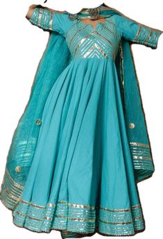 Fitted Maxi Length Anarkali Set With Gota Work, Fitted Maxi-length Anarkali Set With Gota Work, Fitted Anarkali Sharara With Gota Work, Fitted Anarkali Set With Mirror Work For Navratri, Blue Bollywood Fitted Anarkali Set, Fitted Blue Bollywood Anarkali Set, Festive Blue Dori Work Anarkali Set, Festive Blue Anarkali Set With Dori Work, Blue Semi-stitched Dola Silk Dress