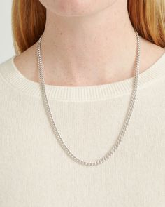 Meet your new everyday necklace. Our Cuban Curb Chain Necklace is crafted from 18K Gold Vermeil for a bold yet classic finish. We love it because it makes a statement yet feels as timeless as jeans and a tee. This versatile chain can be layered with others but also makes an impression all on its own.  | Quince | Cuban Curb Chain Necklace in Sterling Silver, Gold Vermeil Modern Everyday Necklace With Curb Chain, Sterling Silver Curb Chain Necklace For Everyday, Everyday Sterling Silver Curb Chain Necklace, Modern Curb Chain Necklace For Everyday, Everyday Minimalist Necklace With Curb Chain, Modern Everyday Curb Chain Necklace, Classic Necklace With Curb Chain And Oval Link, Classic Curb Chain Necklace With Oval Links, Minimalist Sterling Silver Cuban Link Necklace