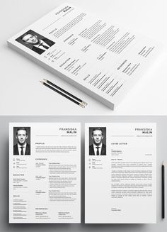 a clean and professional resume template with two pages on the front, one in black and white