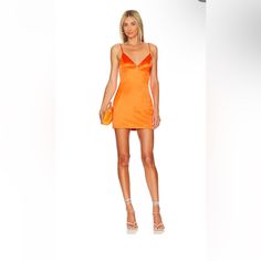 Satin, Strappy Back Mini Dress. Fitted To The Body. Available On Revolve And On Sale For $78. Nwt, Never Worn, Just Bought. Was A Preorder. Orange Mini Dress For Brunch, Orange V-neck Mini Dress For Evening, Chic Orange V-neck Slip Dress, Flirty Orange Evening Mini Dress, Fitted Orange Slip Dress, Fitted Sleeveless Orange Slip Dress, Fitted Orange Sleeveless Slip Dress, Fitted Orange Slip Dress For Spring, Orange Fitted Slip Dress For Party