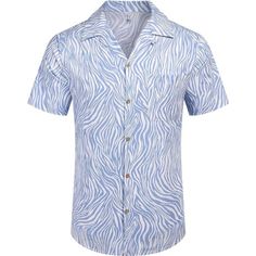 New Product 70%Rayon30%Linen Button Closure Hand Wash Only High Quality Fabric --- The Mens Button Down Shirts Short Sleeve Made Of Lightweight And Soft Cotton Fabric, Give You Comfortable And Nature Skin Feel. If You Like To Be Looser, Please Choose Next Size. Stylish Floral Design --- The Men Cotton Linen Shirts Designed With Print Flower Style, Classic Regular Fit, Turn-Up Collar, Button-Down Closure And Left Chest Pocket. Occasion --- The Mens Casual Cotton Shirts Is Suitable For All Occasio Light Blue Button Closure Shirt For Vacation, Light Blue Summer Shirt With Button Closure, Casual Blue Shirt With Buttoned Pockets, Blue Button-down Shirt For Vacation, Casual Single Breasted Summer Shirt, Blue Button-up Vacation Shirt, Light Blue Button-up Shirt With Buttons, Summer Single Breasted Button-up Shirt, Blue Collared Top With Buttoned Pockets