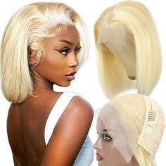 PRICES MAY VARY. [ Realistic As Your Own Hair:] blonde bob wig human hair, 613 frontal 13x4 hand-tied lace surrounded, melted small bleached knots, pre plucked natural hairline with baby hair around makes it more natural. Upgrade soft invisible hd lace front wigs human hair match all skins perfectly. [ Easy To Install And Take Off:] 613 bob wig human hair glueless with a wide elastic bandinside, not easy to fall off, which can reduce the use of glue, comfortable wearing and more convenient for d Blonde Bob Wig, Human Hair Wigs Blonde, Bob Lace Front Wigs, Short Blonde, Blonde Bobs, Blonde Wig, Wig Making, Short Wigs, Straight Wig