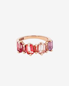 Kalan By Suzanne Kalan Ann Staggered Red Ombre Half Band Band in 14k rose gold Baguette Rings, Suzanne Kalan, Baguette Ring, Red Ombre, Pink Topaz, Peachy Pink, Pink Stone, Topaz Gemstone, Morganite