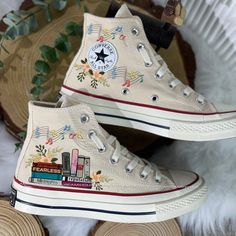 🌿 Love Embroidered Converse 🌿 ❤️ About Our Products: Each pair of shoes from our store is brand new and hand-embroidered to order. Please ensure you select the correct shoe size before checkout. The embroidery is durable and won't fade over time. ✨ Personal Expression: Showcase your unique style with custom embroidery! Contact me to create your own embroidered shoes with a private listing. I'll send you the design for approval before embroidering the shoes. Alternatively, you can design your p Customised Converse Diy Painted Shoes, Mushroom Embroidered Converse, Embroidery On Shoes, Painted Converse High Tops, Decorated Converse, Hightop Shoes, Cute Converse Shoes, Embroidered Sneakers, Embroidered Converse