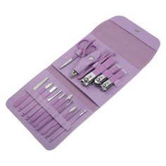 16-Piece Professional Manicure Set: The manicure and pedicure set contains 16 stainless steel tools (scissors, nail clippers, cuticle remover, cutter, etc.) for daily grooming and manicure needs.Compact Portable Case: All grooming kits are packaged in a convenient portable PU leather case that is dust and durable. Compact and portable design for travel and home use.Durable and Safe: This nail kit is made of good quality stainless steel with high strength and wear resistance. Even thick nails can Purple Mani Pedi, Nail Polish Gift, Thick Nails, Tech Career, Professional Manicure, Pedicure Set, Cuticle Remover, Steel Nail