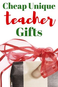 a black and white checkered gift box with red ribbon tied around it that says cheap unique teacher gifts