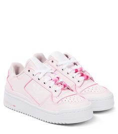 Forum Bold Leather Sneakers in Pink - Adidas Originals Kids | Mytheresa Sporty Lace-up Skate Shoes With Rubber Sole, Sporty Lace-up Sneakers With Rubber Sole, Low-top Chunky Sneakers With Rubber Sole, Spring Sports Custom Sneakers With Contrast Sole, Spring Lace-up Platform Sneakers For Light Sports, Pink Low-top Slip-on Sneakers For Streetwear, Spring Streetwear Sneakers With Contrast Sole, Sporty Mid-top Platform Sneakers With Laces, Sporty Skate Shoes With Laces And Round Toe