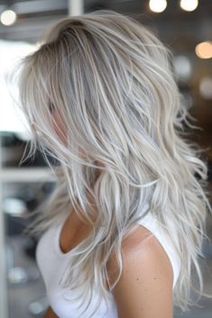 Blonde Ash Hair Highlights, Blonde For Grey Coverage, Blonde With Ash Roots, Blond Grey Balayage, Ash Blonde Grey Blending, Blonde With Grey Hair, Platinum White Hair Silver Icy Blonde, Popular Blonde Hair Color 2024, Blonde Hair With Dark Brown Lowlights